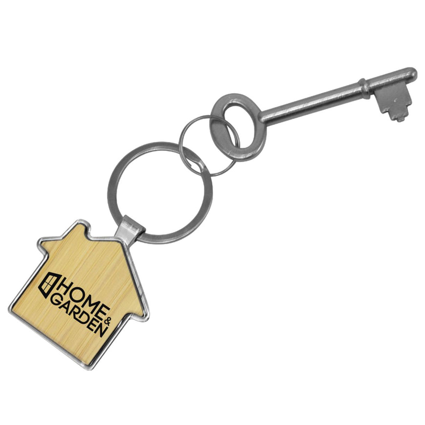 House Metal Bamboo Keyring – Branded Eco-Friendly