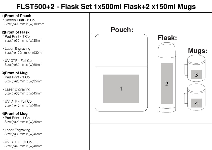 Flask Set 1x500ml Flask+2 x150ml Mugs/Si – Branded Leisure Travel