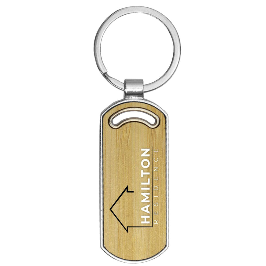 Ugo Oval Metal Bamboo Keyring – Branded Eco-Friendly