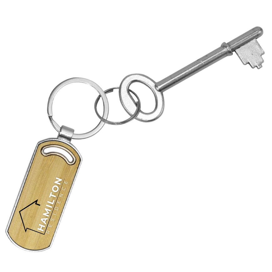 Ugo Oval Metal Bamboo Keyring – Branded Eco-Friendly